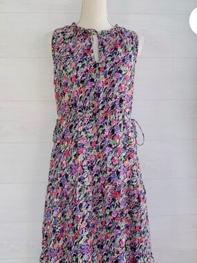 Nordstrom Signature 100% Silk Abstract Watercolor Midi Dress - Size 6